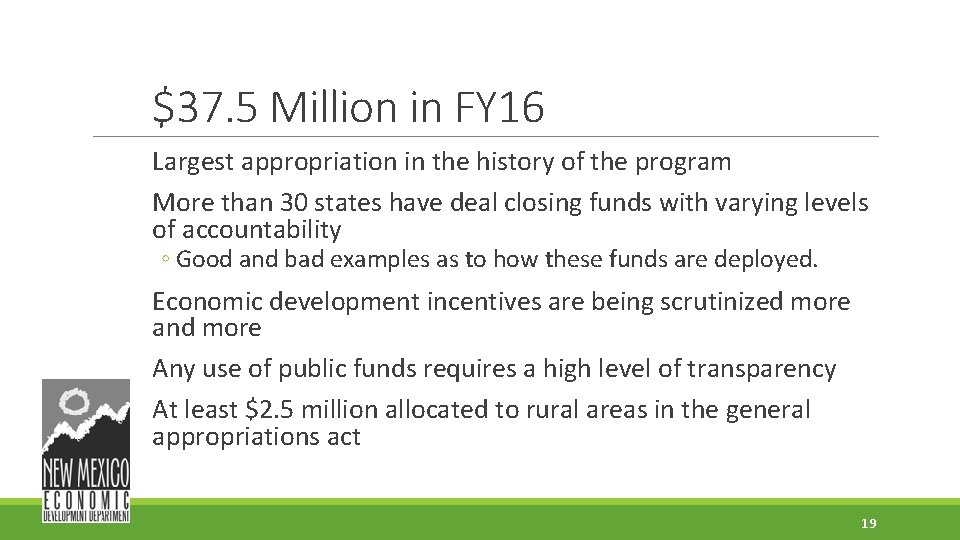 $37. 5 Million in FY 16 Largest appropriation in the history of the program $37. 5 Million in FY 16 Largest appropriation in the history of the program
