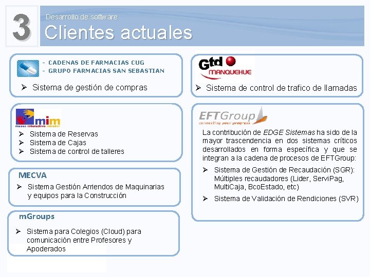 3 Desarrollo de software Clientes actuales - CADENAS DE FARMACIAS CUG - GRUPO FARMACIAS