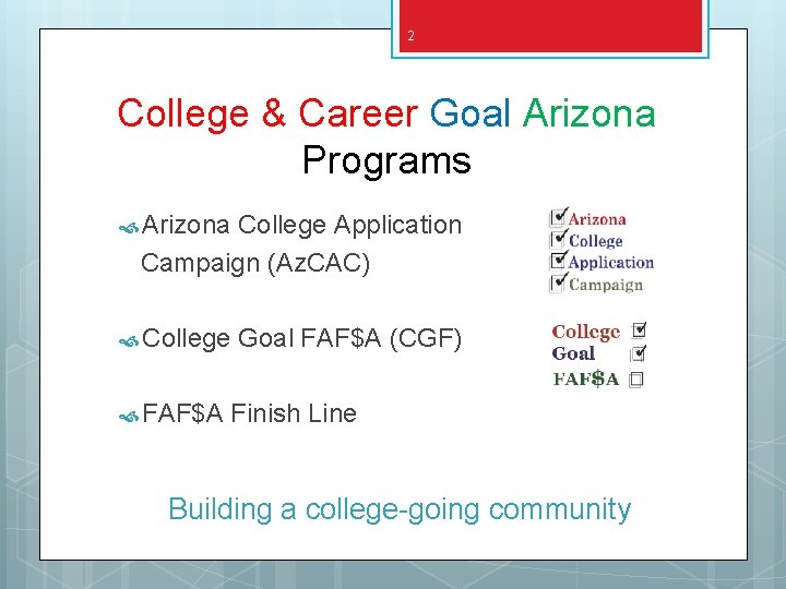 2 College & Career Goal Arizona Programs Arizona College Application Campaign (Az. CAC) College