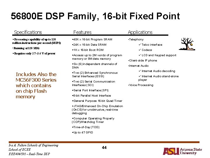 56800 E DSP Family, 16 -bit Fixed Point Specifications • Processing capability of up 56800 E DSP Family, 16 -bit Fixed Point Specifications • Processing capability of up