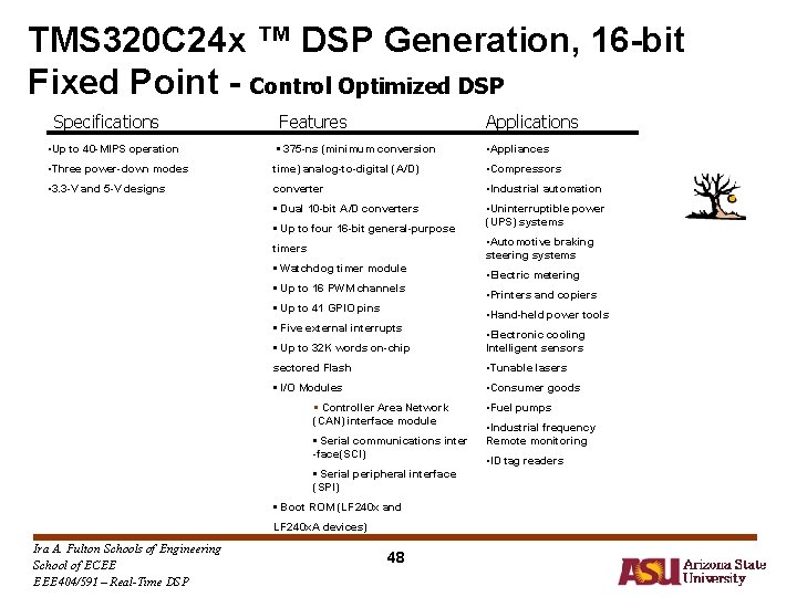 TMS 320 C 24 x ™ DSP Generation, 16 -bit Fixed Point - Control TMS 320 C 24 x ™ DSP Generation, 16 -bit Fixed Point - Control