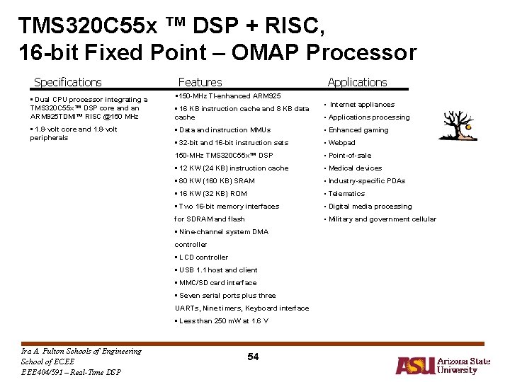 TMS 320 C 55 x ™ DSP + RISC, 16 -bit Fixed Point – TMS 320 C 55 x ™ DSP + RISC, 16 -bit Fixed Point –