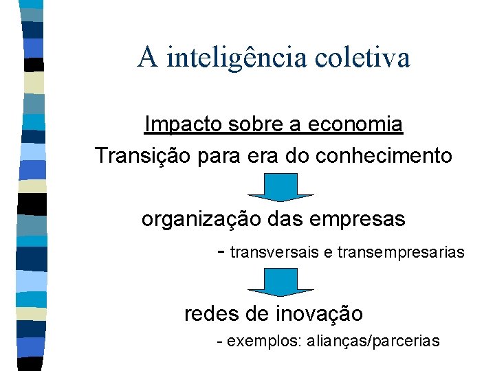 A inteligência coletiva Impacto sobre a economia Transição para era do conhecimento organização das