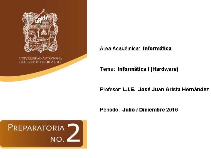 Área Académica: Informática Tema: Informática I (Hardware) Profesor: L. I. E. José Juan Arista