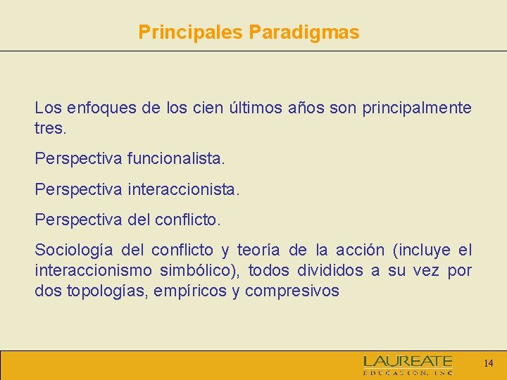 Principales Paradigmas Los enfoques de los cien últimos años son principalmente tres. Perspectiva funcionalista.