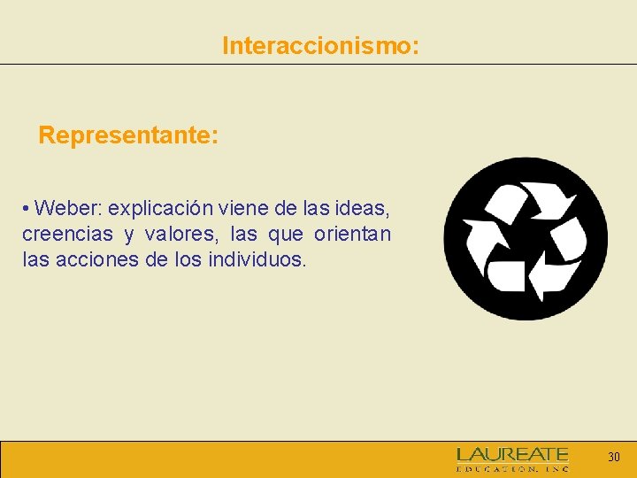 Interaccionismo: Representante: • Weber: explicación viene de las ideas, creencias y valores, las que