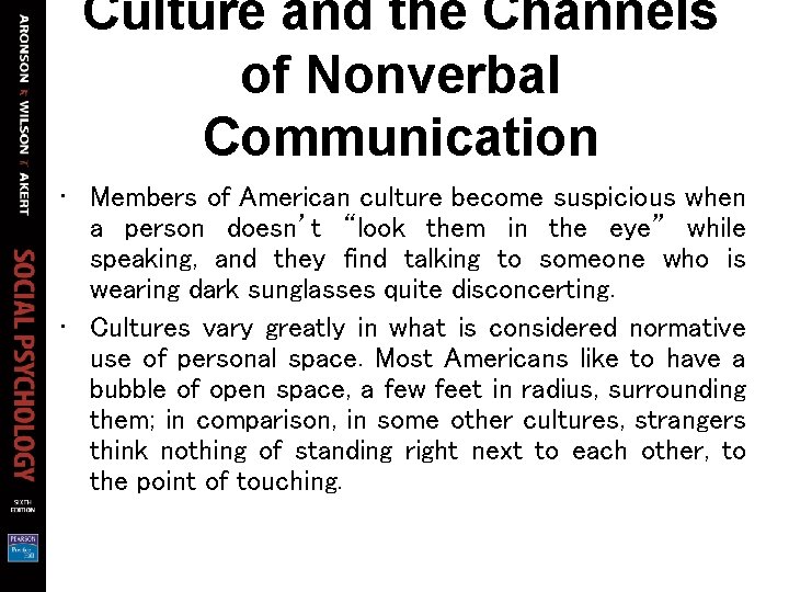 Culture and the Channels of Nonverbal Communication • Members of American culture become suspicious Culture and the Channels of Nonverbal Communication • Members of American culture become suspicious