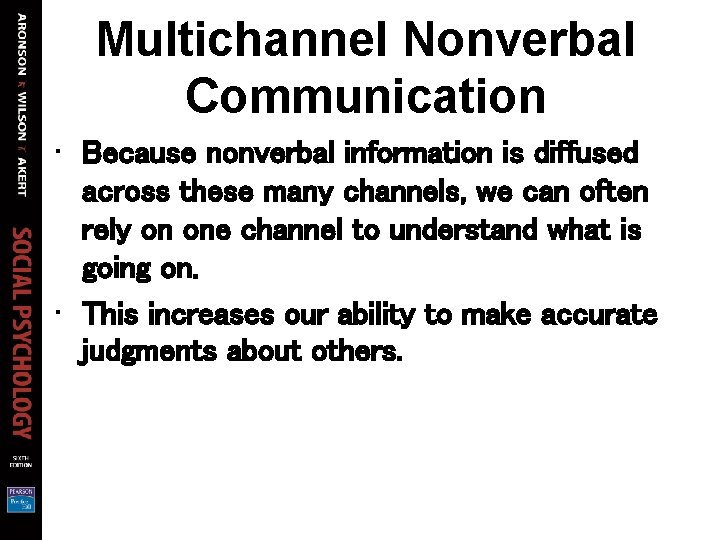 Multichannel Nonverbal Communication • Because nonverbal information is diffused across these many channels, we Multichannel Nonverbal Communication • Because nonverbal information is diffused across these many channels, we