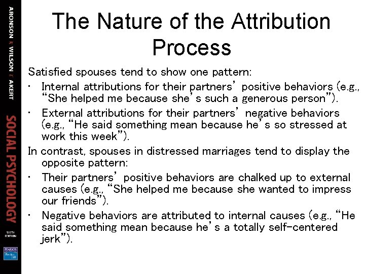 The Nature of the Attribution Process Satisfied spouses tend to show one pattern: • The Nature of the Attribution Process Satisfied spouses tend to show one pattern: •