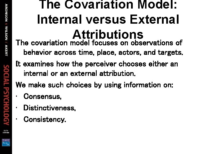 The Covariation Model: Internal versus External Attributions The covariation model focuses on observations of The Covariation Model: Internal versus External Attributions The covariation model focuses on observations of