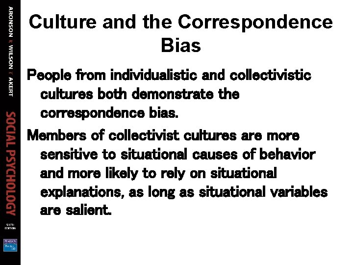 Culture and the Correspondence Bias People from individualistic and collectivistic cultures both demonstrate the Culture and the Correspondence Bias People from individualistic and collectivistic cultures both demonstrate the