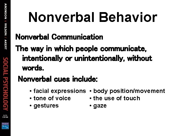 Nonverbal Behavior Nonverbal Communication The way in which people communicate, intentionally or unintentionally, without Nonverbal Behavior Nonverbal Communication The way in which people communicate, intentionally or unintentionally, without
