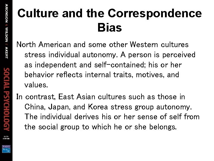 Culture and the Correspondence Bias North American and some other Western cultures stress individual Culture and the Correspondence Bias North American and some other Western cultures stress individual