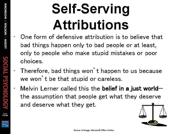 Self-Serving Attributions • One form of defensive attribution is to believe that bad things Self-Serving Attributions • One form of defensive attribution is to believe that bad things