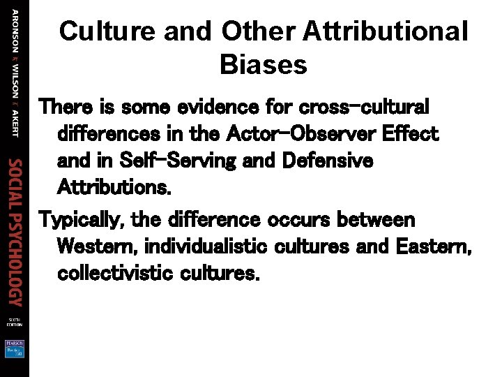 Culture and Other Attributional Biases There is some evidence for cross-cultural differences in the Culture and Other Attributional Biases There is some evidence for cross-cultural differences in the