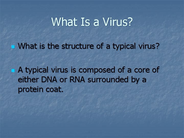 What Is a Virus? n n What is the structure of a typical virus?