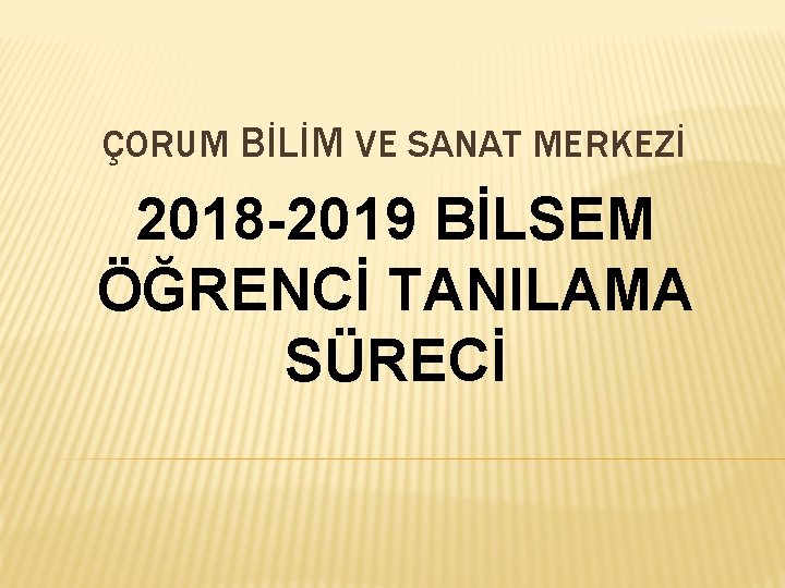 ÇORUM BİLİM VE SANAT MERKEZİ 2018 -2019 BİLSEM ÖĞRENCİ TANILAMA SÜRECİ 