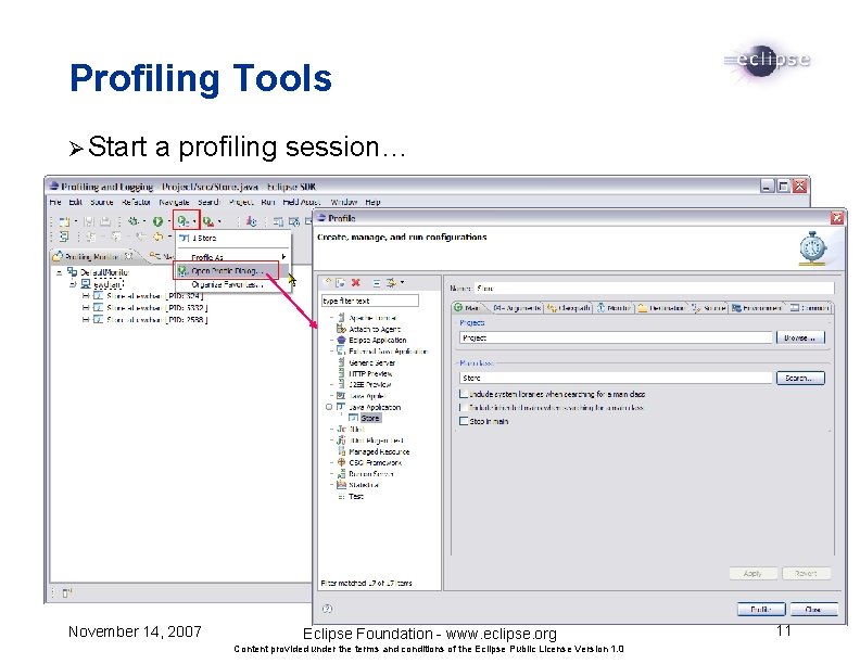 Profiling Tools Ø Start a profiling session… November 14, 2007 Eclipse Foundation - www.