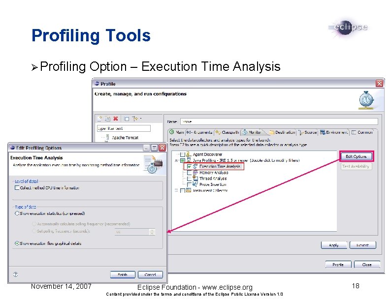 Profiling Tools Ø Profiling Option – Execution Time Analysis November 14, 2007 Eclipse Foundation