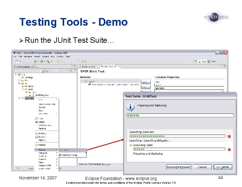 Testing Tools - Demo Ø Run the JUnit Test Suite… November 14, 2007 Eclipse