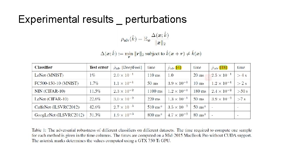 Experimental results _ perturbations 