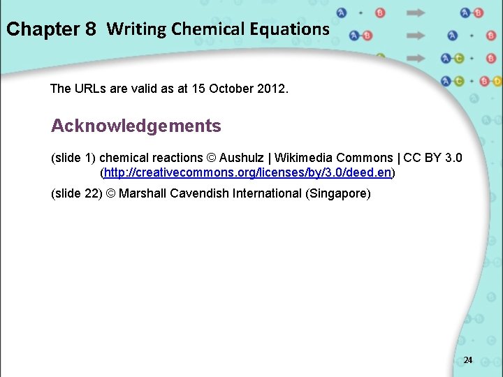 Chapter 8 Writing Chemical Equations The URLs are valid as at 15 October 2012.