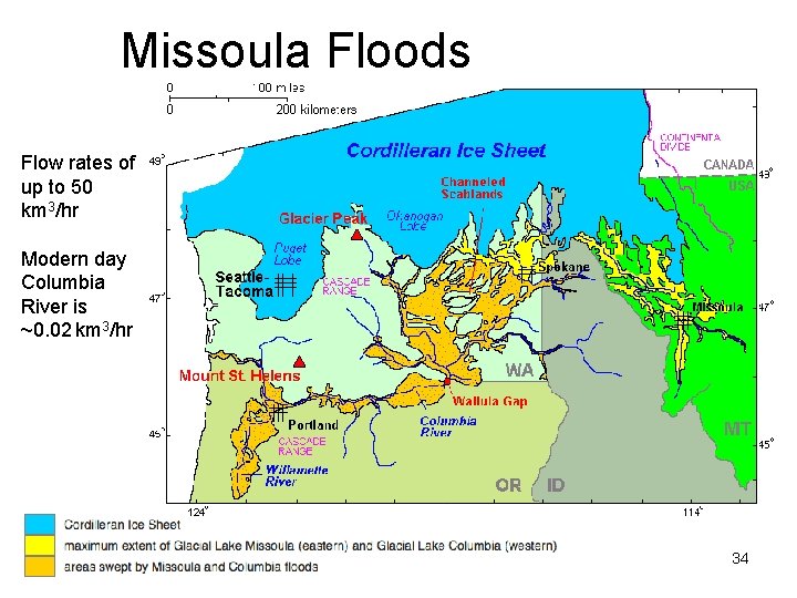 Missoula Floods Flow rates of up to 50 km 3/hr Modern day Columbia River
