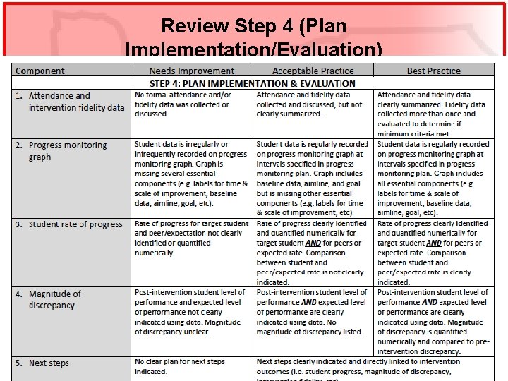 Review Step 4 (Plan Implementation/Evaluation) 