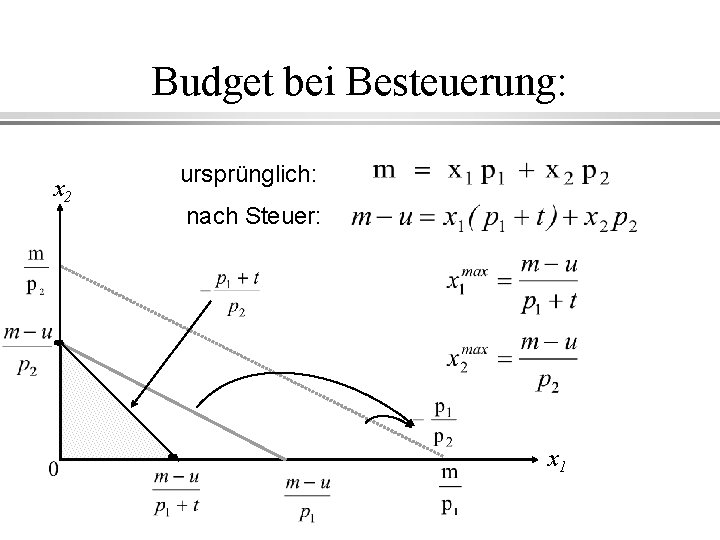 Budget bei Besteuerung: x 2 ursprünglich: nach Steuer: x 1 