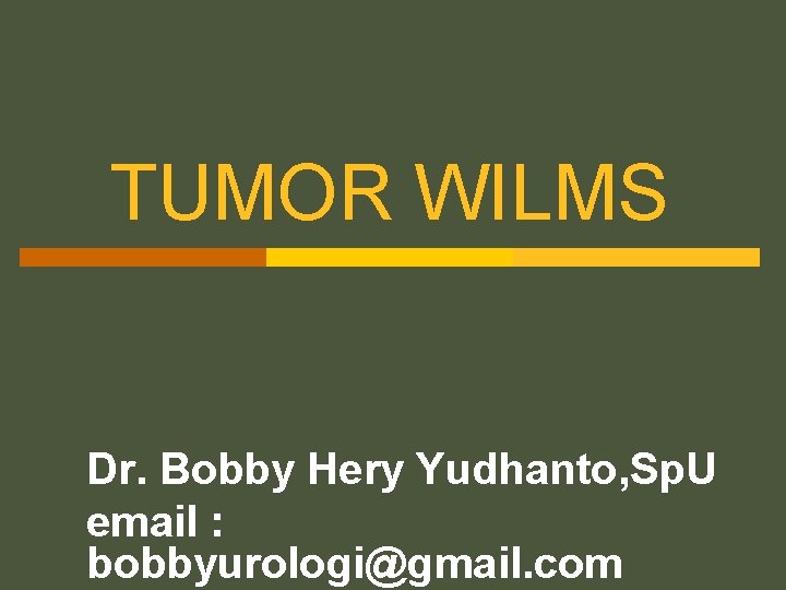 TUMOR WILMS Dr. Bobby Hery Yudhanto, Sp. U email : bobbyurologi@gmail. com 