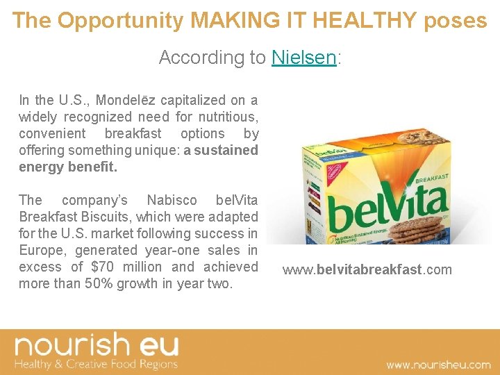 The Opportunity MAKING IT HEALTHY poses According to Nielsen: In the U. S. ,