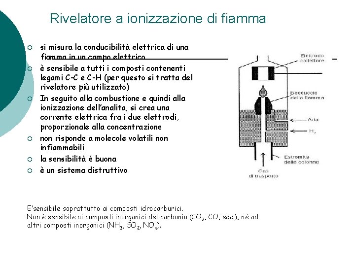 Rivelatore a ionizzazione di fiamma ¡ ¡ ¡ si misura la conducibilità elettrica di