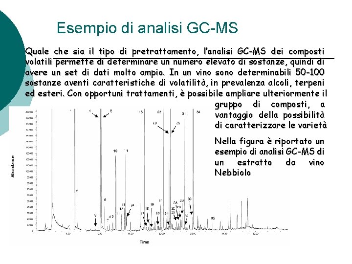 Esempio di analisi GC-MS Quale che sia il tipo di pretrattamento, l’analisi GC-MS dei