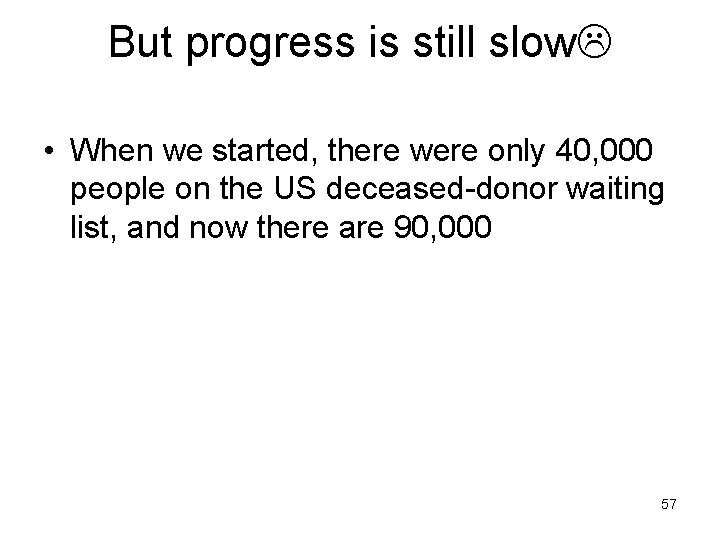 But progress is still slow • When we started, there were only 40, 000