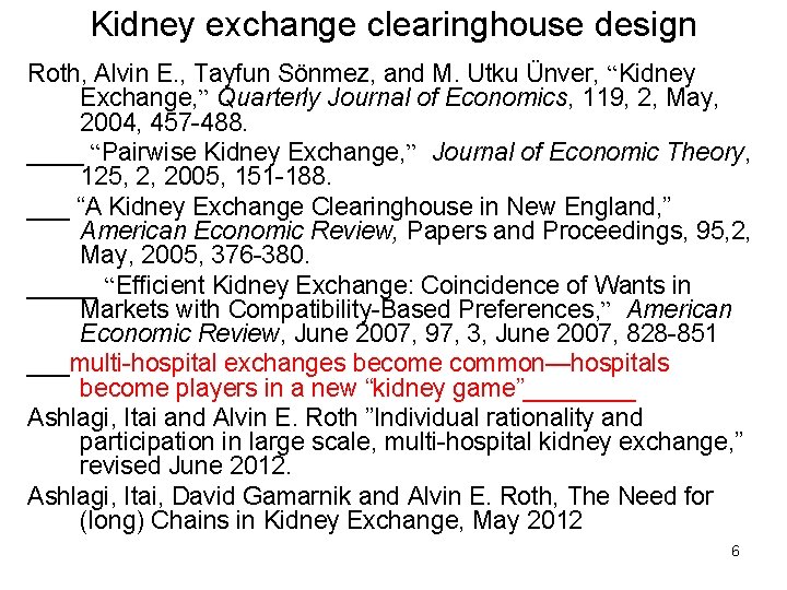 Kidney exchange clearinghouse design Roth, Alvin E. , Tayfun Sönmez, and M. Utku Ünver,