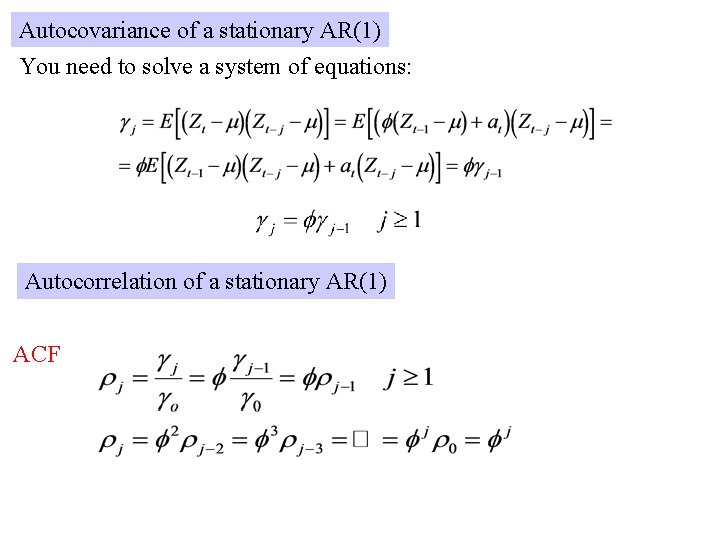 Autocovariance of a stationary AR(1) You need to solve a system of equations: Autocorrelation