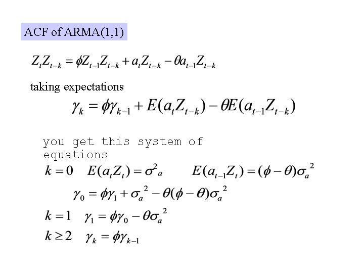 ACF of ARMA(1, 1) taking expectations you get this system of equations 