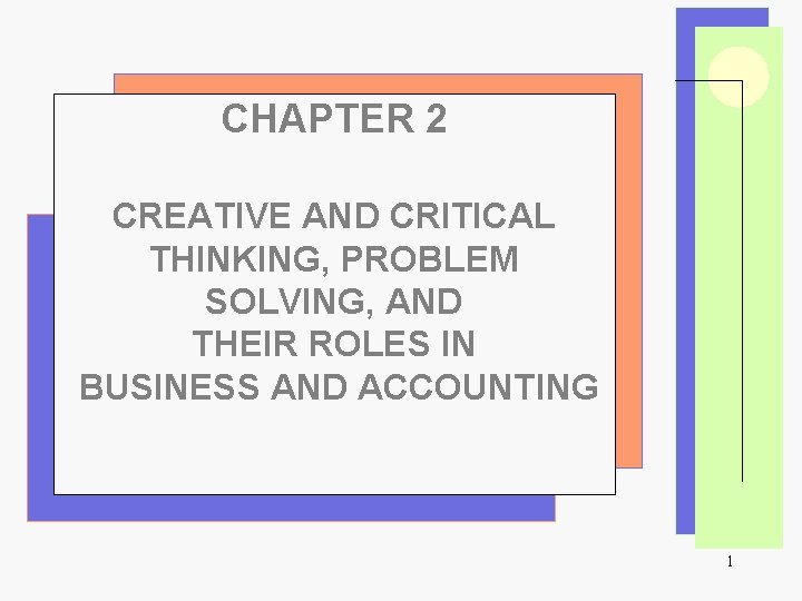 CHAPTER 2 CREATIVE AND CRITICAL THINKING, PROBLEM SOLVING, AND THEIR ROLES IN BUSINESS AND