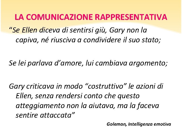 LA COMUNICAZIONE RAPPRESENTATIVA “Se Ellen diceva di sentirsi giù, Gary non la capiva, né LA COMUNICAZIONE RAPPRESENTATIVA “Se Ellen diceva di sentirsi giù, Gary non la capiva, né