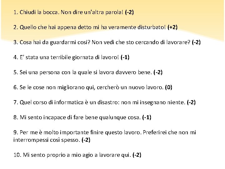 1. Chiudi la bocca. Non dire un'altra parola! (-2) 2. Quello che hai appena 1. Chiudi la bocca. Non dire un'altra parola! (-2) 2. Quello che hai appena