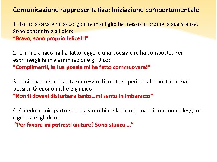 Comunicazione rappresentativa: Iniziazione comportamentale 1. Torno a casa e mi accorgo che mio figlio Comunicazione rappresentativa: Iniziazione comportamentale 1. Torno a casa e mi accorgo che mio figlio