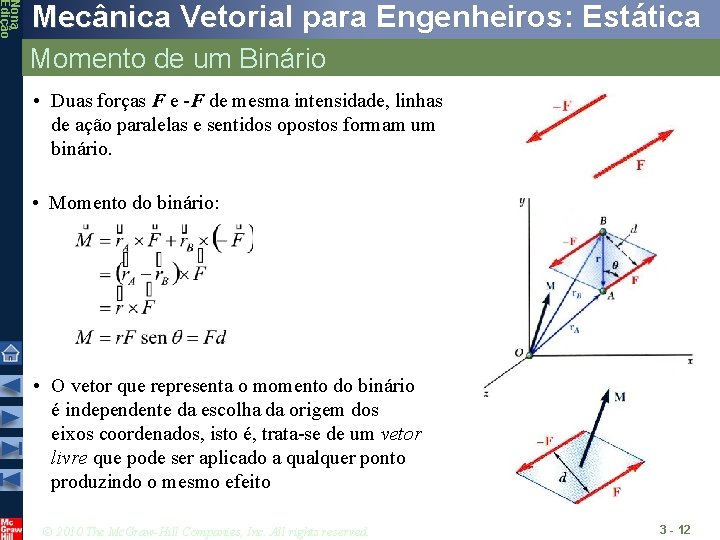 Nona Edição Mecânica Vetorial para Engenheiros: Estática Momento de um Binário • Duas forças