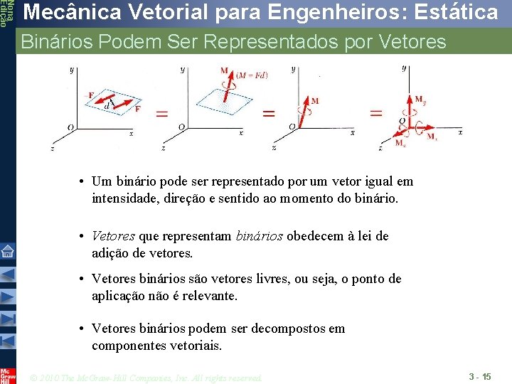 Nona Edição Mecânica Vetorial para Engenheiros: Estática Binários Podem Ser Representados por Vetores •