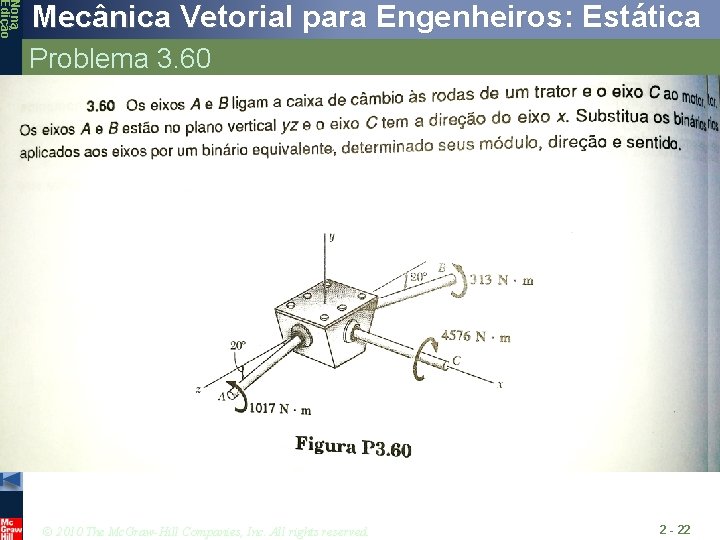 Nona Edição Mecânica Vetorial para Engenheiros: Estática Problema 3. 60 © 2010 The Mc.