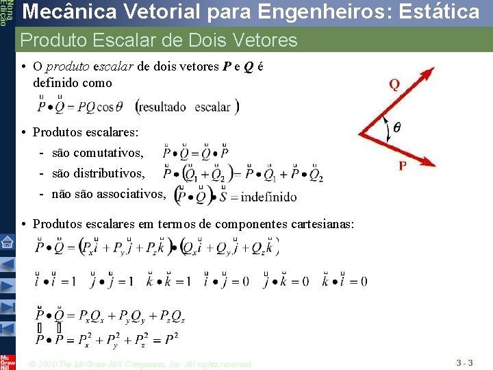 Nona Edição Mecânica Vetorial para Engenheiros: Estática Produto Escalar de Dois Vetores • O