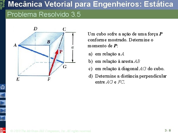 Nona Edição Mecânica Vetorial para Engenheiros: Estática Problema Resolvido 3. 5 Um cubo sofre