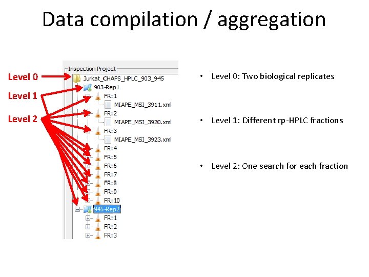 Data compilation / aggregation Level 0 • Level 0: Two biological replicates Level 1