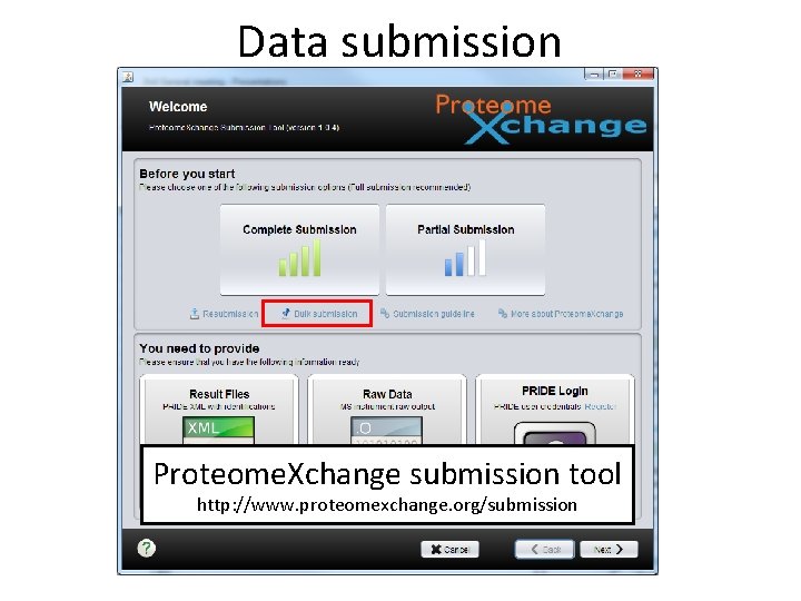 Data submission Proteome. Xchange submission tool http: //www. proteomexchange. org/submission 