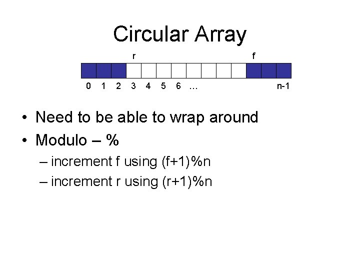 Circular Array r 0 1 2 3 f 4 5 6 … • Need