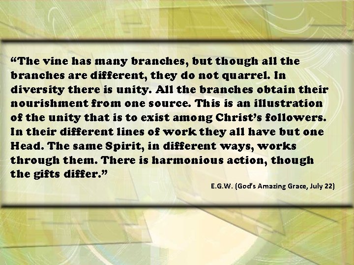 “The vine has many branches, but though all the branches are different, they do